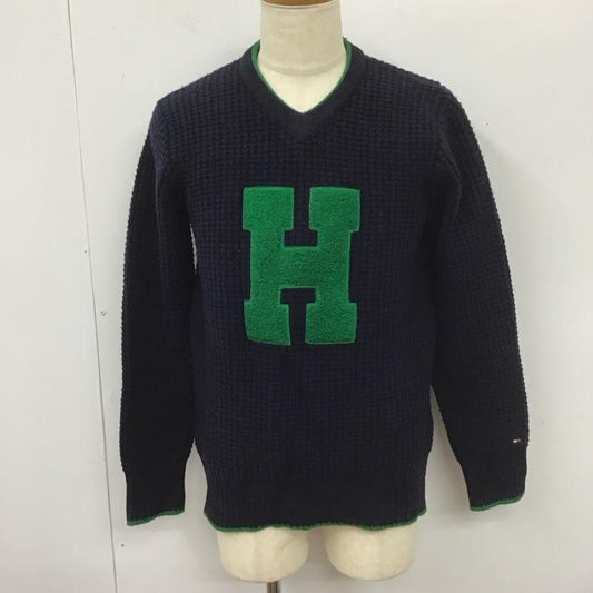 トミーヒルフィガー TOMMY HILFIGER ニット、セーター 長袖 長袖ニットカットソー ニット セーター Vネックニット L ロゴ、文字 紺 / ネイビー /  メンズ USED 古着 中古 10112589
