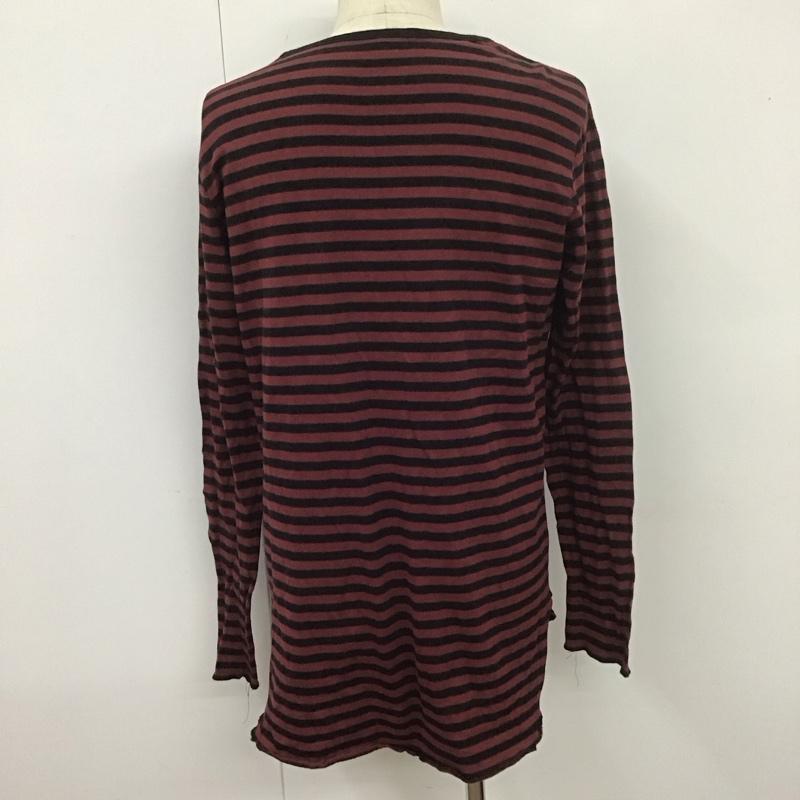 グラム glamb カットソー 長袖 クルーネック ロンT 3 ボーダー柄 黒 / ブラック / X えんじ / ワインレッド / メンズ USED 古着 中古 10107814