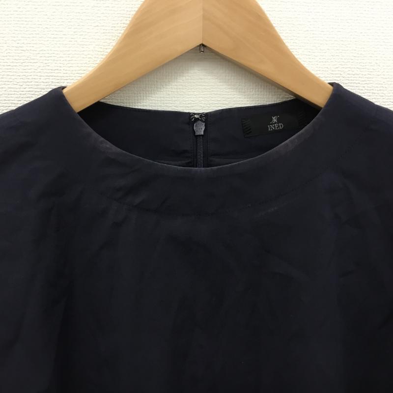 イネド INED ワンピース ひざ丈スカート 7号 無地 紺 / ネイビー / レディース USED 古着 中古 10000271