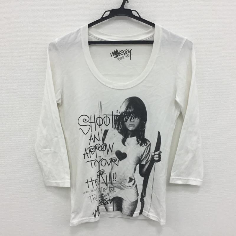 マウジー MOUSSY Tシャツ 七分袖 2 プリント X ロゴ、文字 白 / ホワイト / レディース USED 古着 中古 10000469