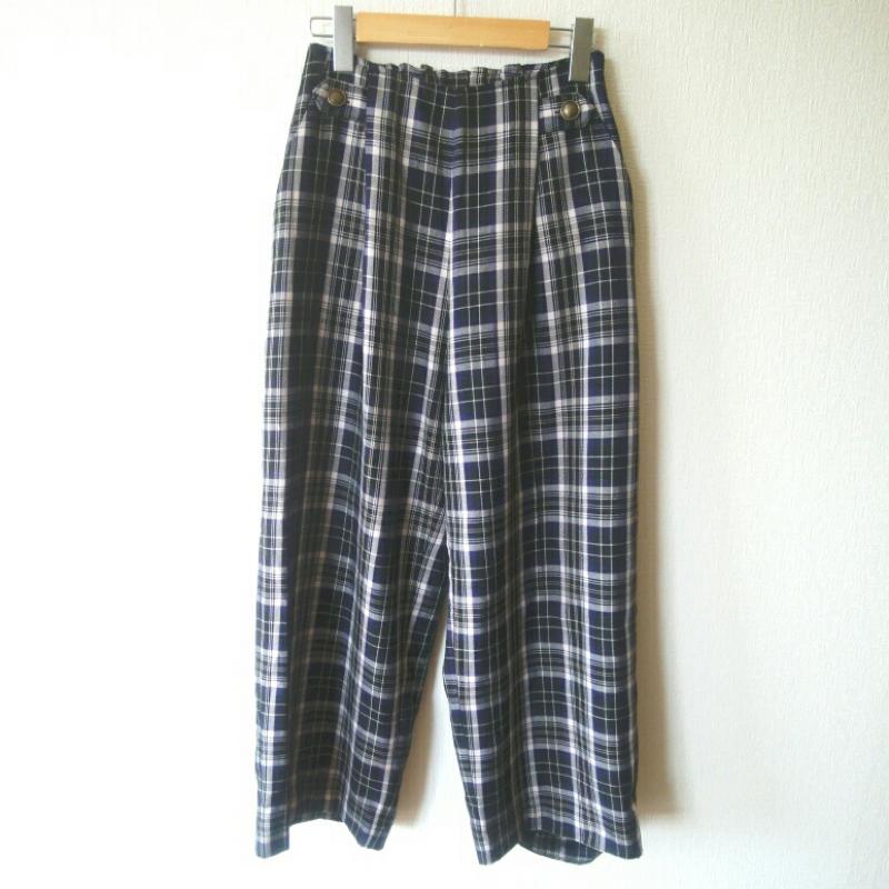 イェッカ ヴェッカ YECCA VECCA パンツ スラックス S チェック 白 / ホワイト / X 黒 / ブラック / X 紺 / ネイビー / レディース USED 古着 中古 10000638