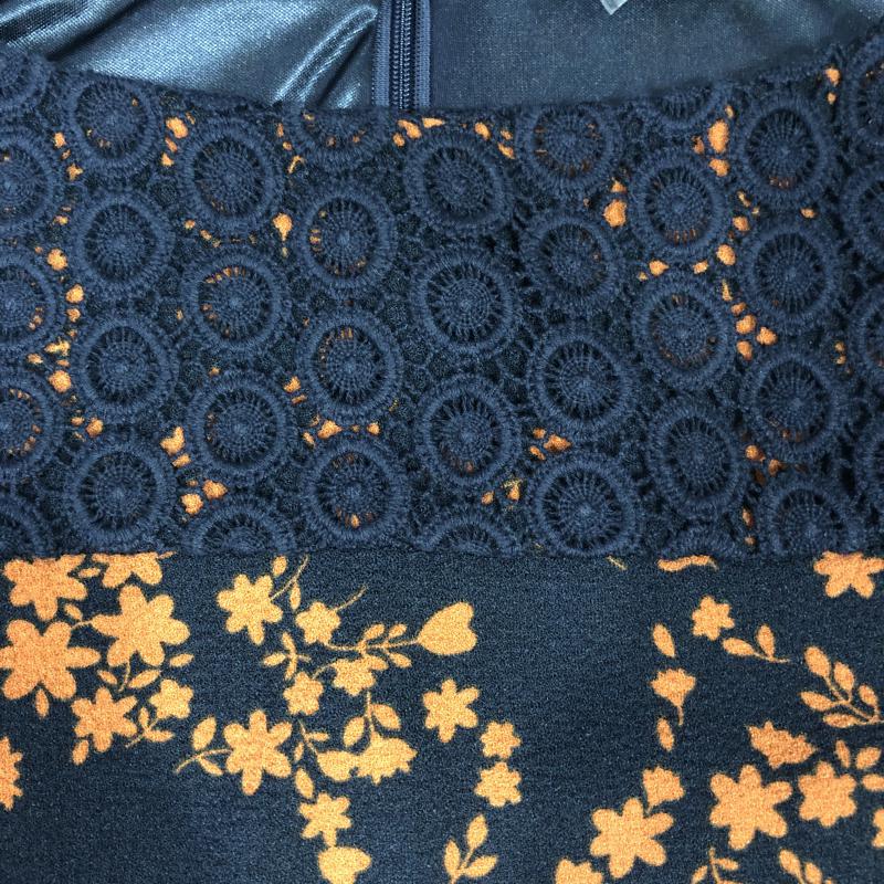 オフオン OFUON ワンピース ミニスカート 40 花柄 X 刺繍 紺 / ネイビー / X 橙 / オレンジ / レディース USED 古着 中古 10001656