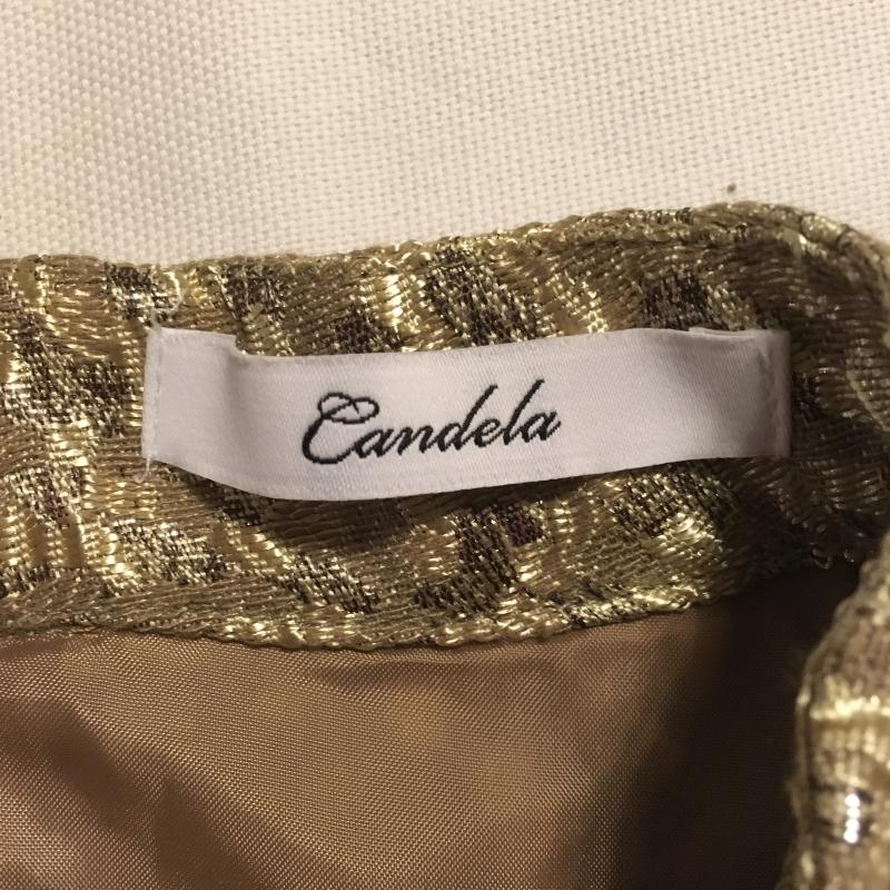 キャンデラ candela ワンピース ひざ丈スカート 襟にビジュー 36 総柄 金 / ゴールド / レディース USED 古着 中古 10001787