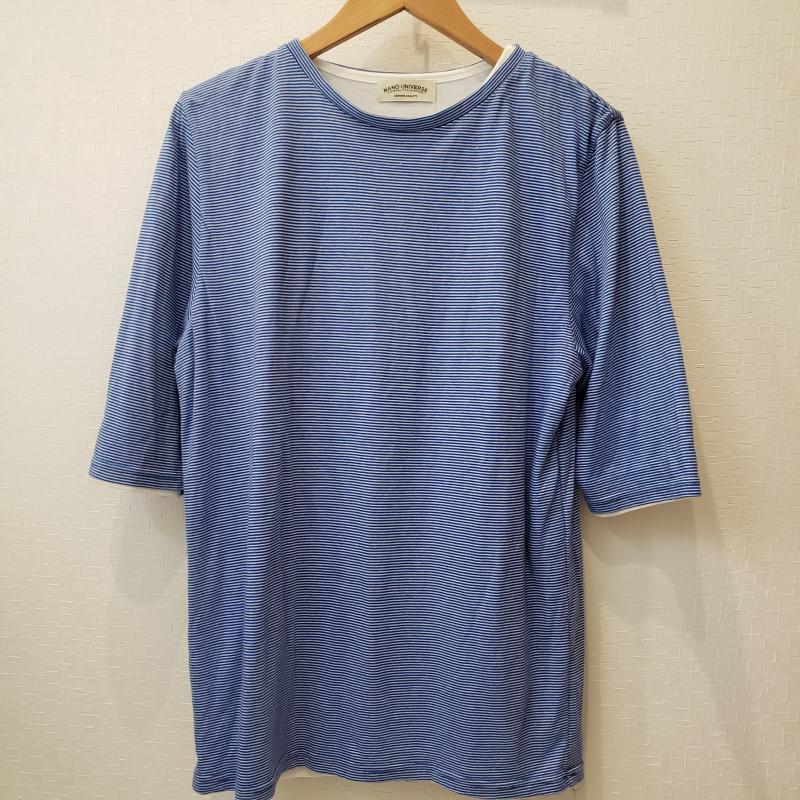 ナノユニバース nano・universe カットソー 半袖 L ボーダー柄 青 / ブルー / X 白 / ホワイト / レディース USED 古着 中古 10001856