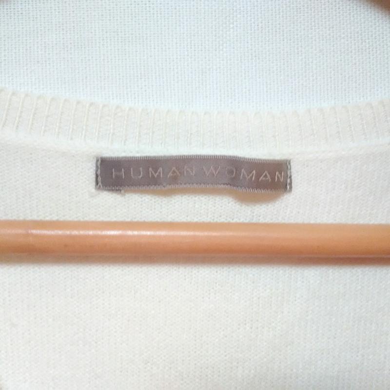 ヒューマンウーマン HUMAN WOMAN ニット、セーター 七分袖 M 無地 白 / ホワイト / レディース USED 古着 中古 10001971