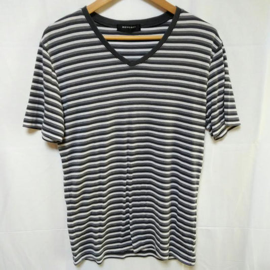 ボイコット BOYCOTT Tシャツ 半袖 3 ボーダー柄 白 / ホワイト / X 黒 / ブラック / X 灰 / グレー /  メンズ USED 古着 中古 10001974