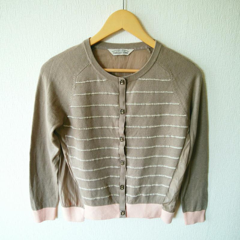 トラッゾドンナ Torrazzo Donna カーディガン 長袖 無地 X ボーダー柄 銀 / シルバー / X 桃 / ピンク / X 茶 / ブラウン / レディース USED 古着 中古 10002711