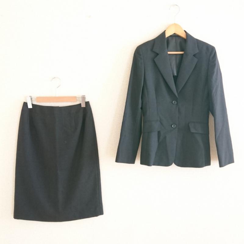 イネド INED スーツ ひざ丈スカート 無地 黒 / ブラック / レディース USED 古着 中古 10003393