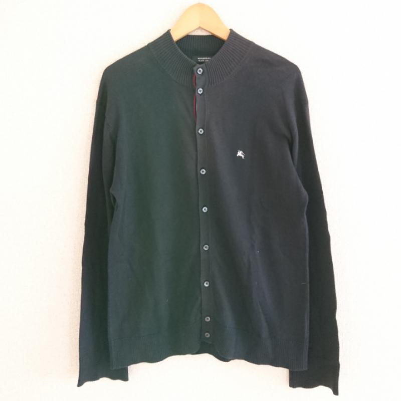 バーバリーブラックレーベル BURBERRY BLACK LABEL カーディガン 長袖 2 無地 X ワンポイント 紺 / ネイビー / メンズ USED 古着 中古 10003403
