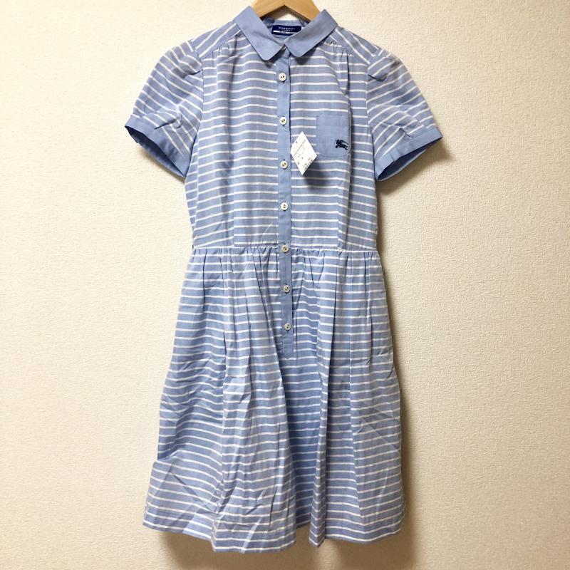 バーバリーブルーレーベル BURBERRY BLUE LABEL ワンピース ひざ丈スカート 38 ボーダー柄 X ワンポイント X 刺繍 青 / ブルー / X 白 / ホワイト / レディース USED 古着 中古 10003459