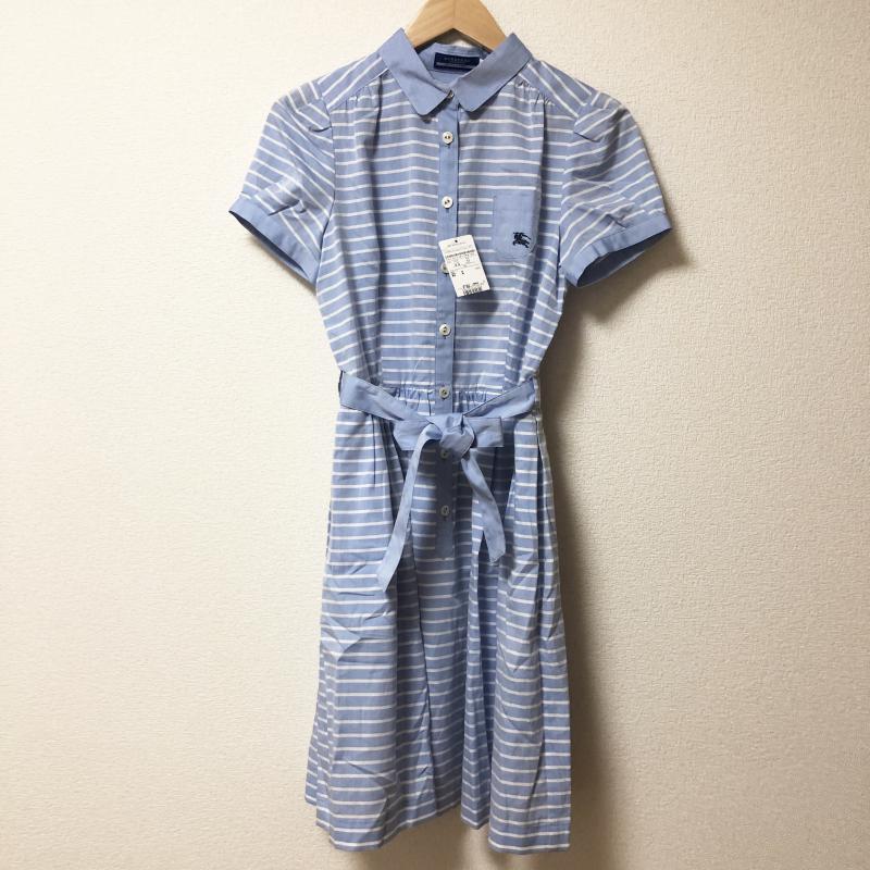バーバリーブルーレーベル BURBERRY BLUE LABEL ワンピース ひざ丈スカート 38 ボーダー柄 X ワンポイント X 刺繍 青 / ブルー / X 白 / ホワイト / レディース USED 古着 中古 10003459