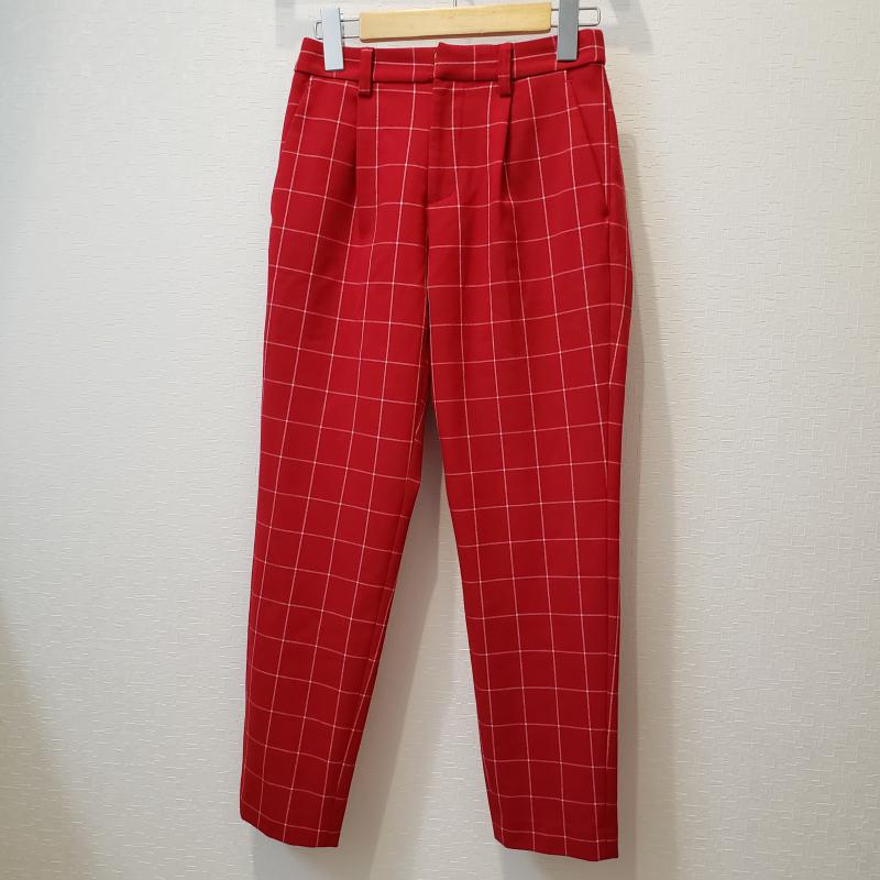 イネド INED パンツ スラックス 9分丈 7号 チェック 赤 / レッド / X 白 / ホワイト / レディース USED 古着 中古 10003493
