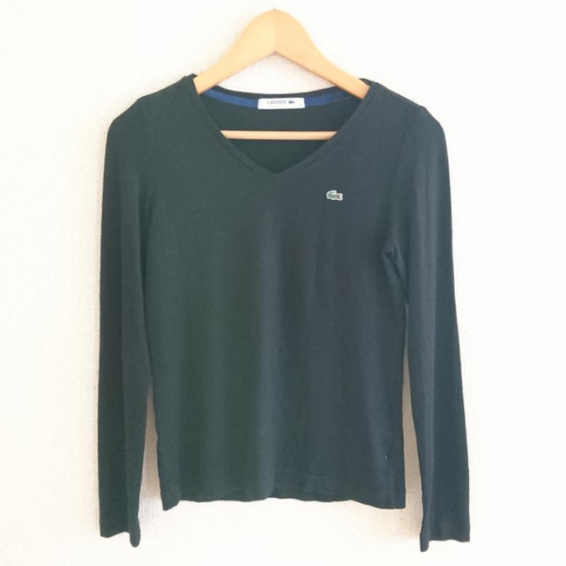 ラコステ LACOSTE Tシャツ 長袖 34 無地 X ワンポイント 黒 / ブラック / レディース USED 古着 中古 10004128