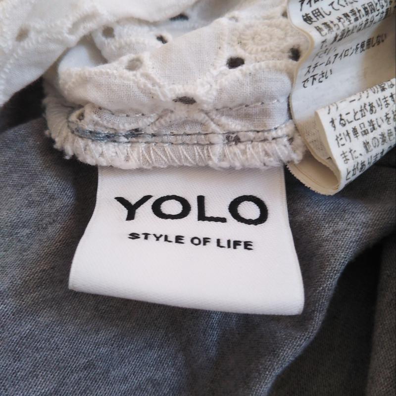 ヨーロ YOLO カットソー 半袖 40 総柄 白 / ホワイト / X 灰 / グレー / レディース USED 古着 中古 10004289
