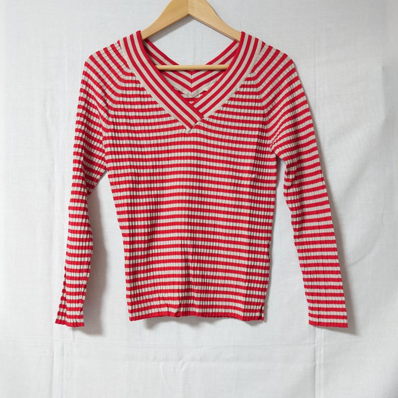 トラッゾドンナ Torrazzo Donna カットソー 長袖 ストライプ 白 / ホワイト / X 赤 / レッド / レディース USED 古着 中古 10004395