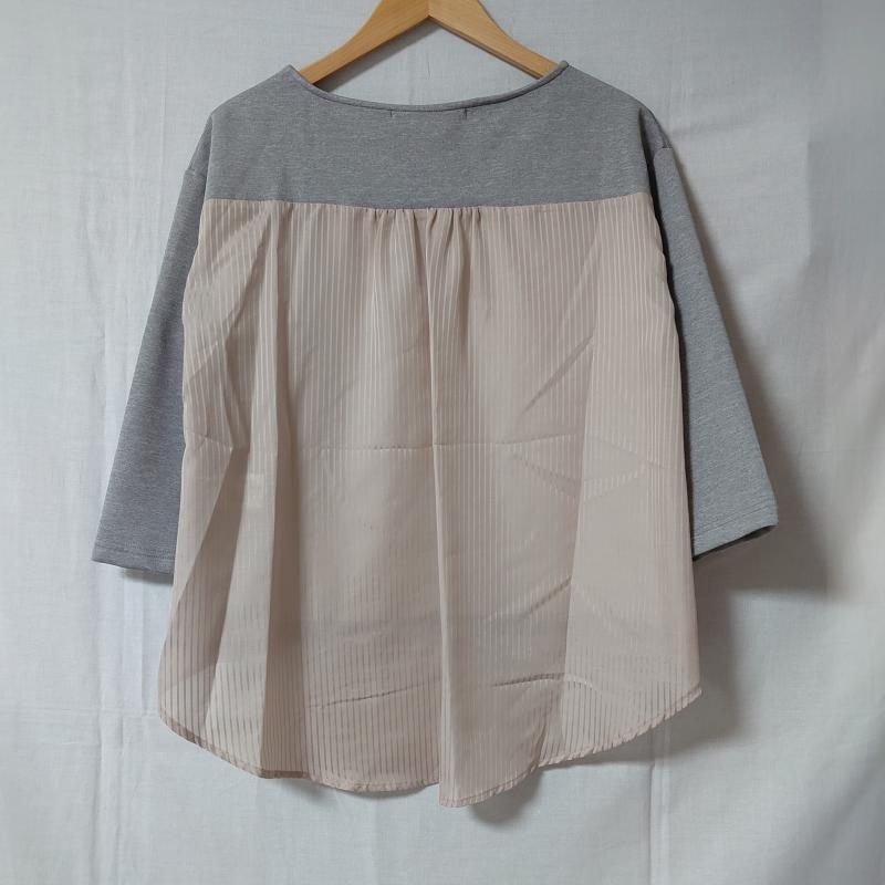 アンナケリー Anna Kerry カットソー 七分袖 36 無地 X ストライプ 灰 / グレー / X ベージュ / ベージュ / レディース USED 古着 中古 10004397
