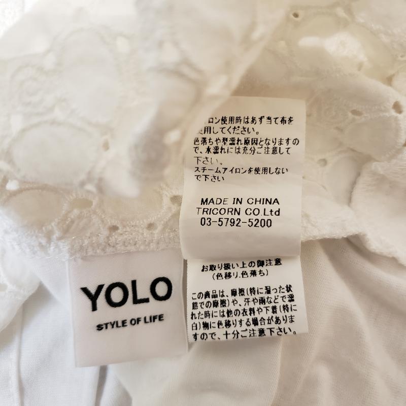ヨーロ YOLO カットソー 半袖 38 無地 X 花柄 白 / ホワイト / レディース USED 古着 中古 10004512