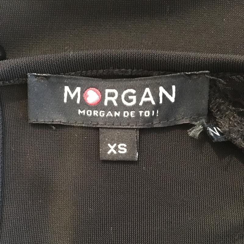 モルガン MORGAN カットソー 半袖 袖に素材切り替え XS 無地 X 刺繍 黒 / ブラック / レディース USED 古着 中古 10005483