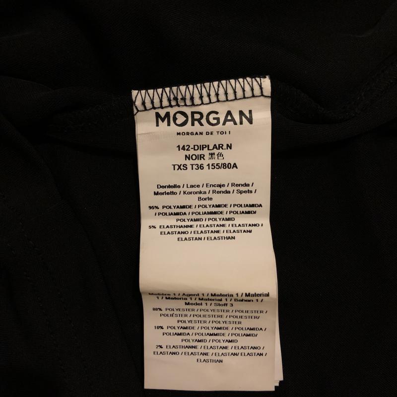 モルガン MORGAN カットソー 半袖 袖に素材切り替え XS 無地 X 刺繍 黒 / ブラック / レディース USED 古着 中古 10005483