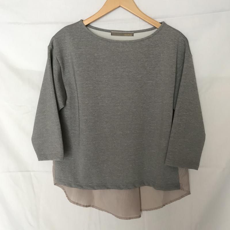 アンナケリー Anna Kerry カットソー 長袖 36 無地 X ストライプ 灰 / グレー / X ベージュ / ベージュ / レディース USED 古着 中古 10005830