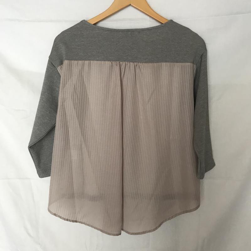 アンナケリー Anna Kerry カットソー 長袖 36 無地 X ストライプ 灰 / グレー / X ベージュ / ベージュ / レディース USED 古着 中古 10005830