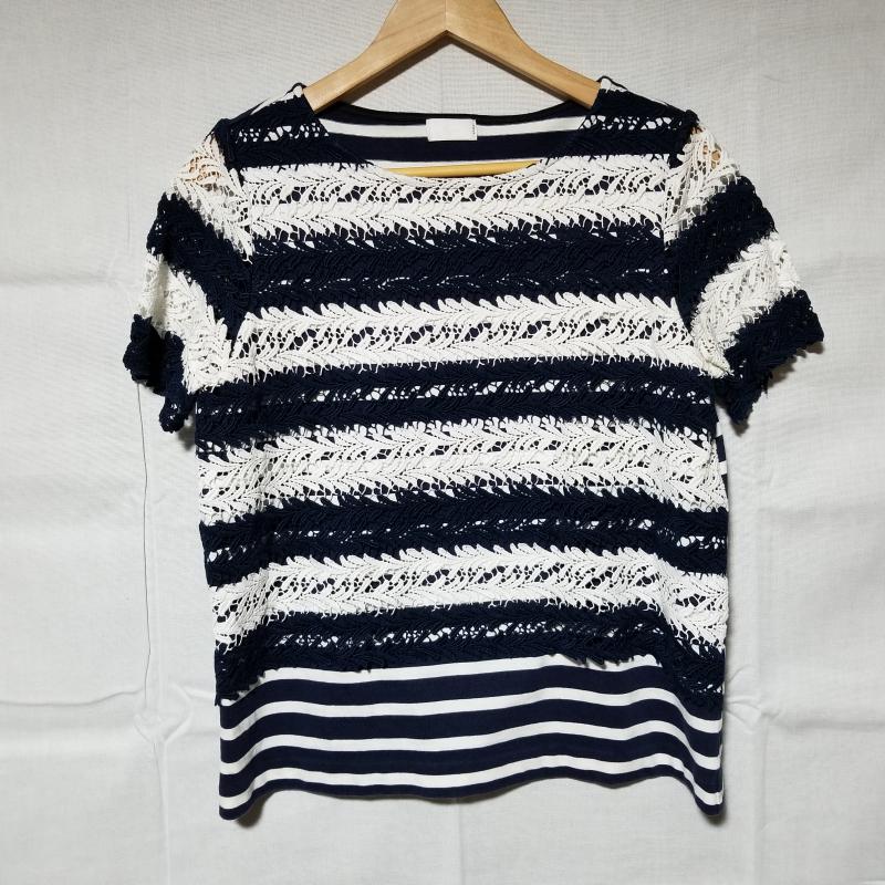 ソーノ Sono Tシャツ 半袖 袖がレース S ボーダー柄 白 / ホワイト / X 紺 / ネイビー / レディース USED 古着 中古 10005984