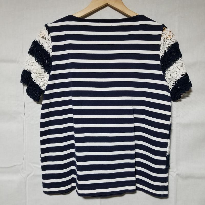 ソーノ Sono Tシャツ 半袖 袖がレース S ボーダー柄 白 / ホワイト / X 紺 / ネイビー / レディース USED 古着 中古 10005984