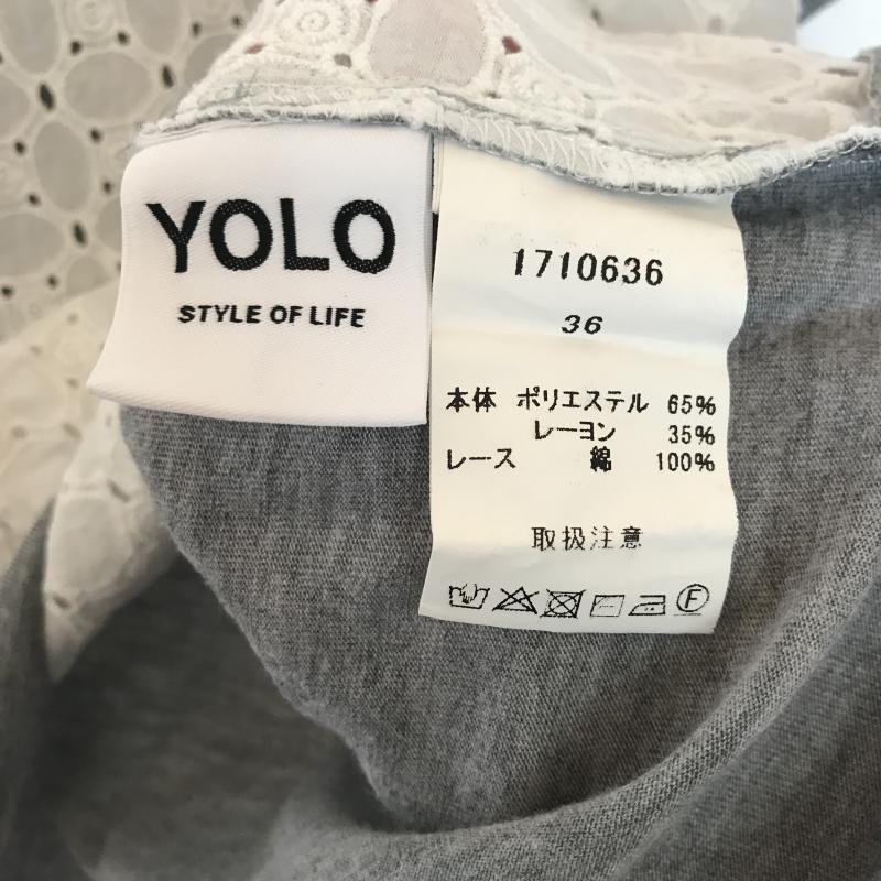 ヨーロ YOLO カットソー 半袖 36 無地 X 花柄 灰 / グレー / X 白 / ホワイト / レディース USED 古着 中古 10007095