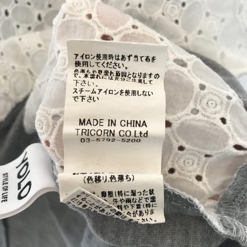 ヨーロ YOLO カットソー 半袖 36 無地 X 花柄 灰 / グレー / X 白 / ホワイト / レディース USED 古着 中古 10007095
