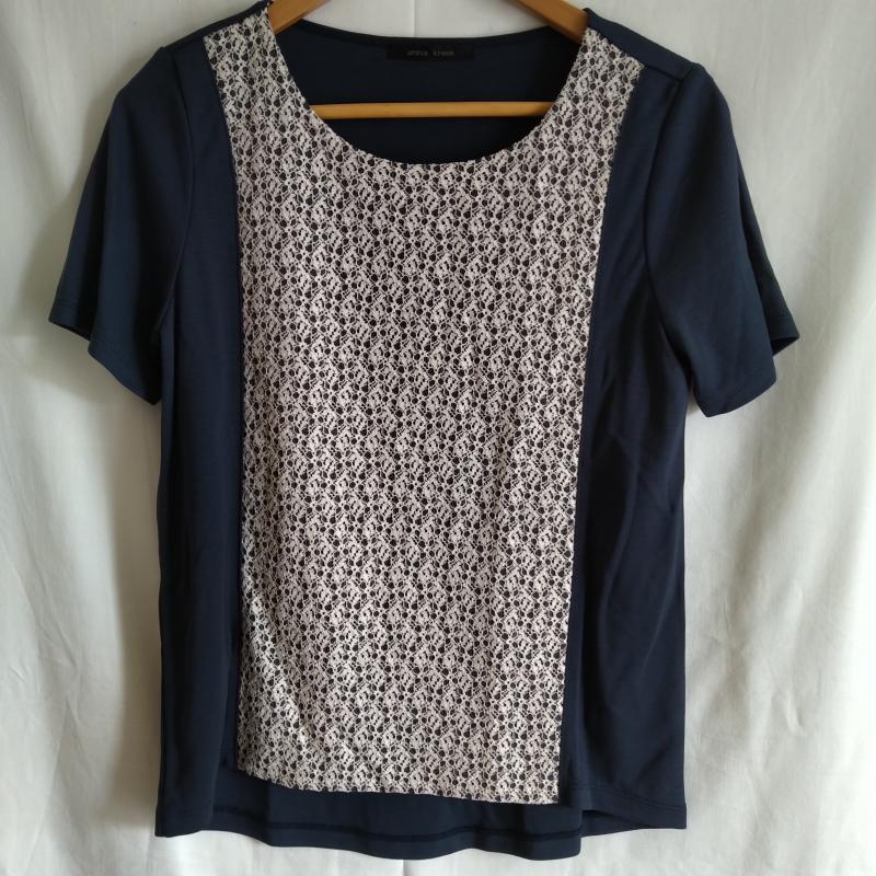 アンナクリーク anna kreek カットソー 半袖 無地 X 総柄 紺 / ネイビー / X 白 / ホワイト / レディース USED 古着 中古 10007313