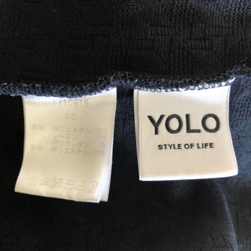 ヨーロ YOLO カットソー 七分袖 40 無地 X 幾何柄 紺 / ネイビー / レディース USED 古着 中古 10007505