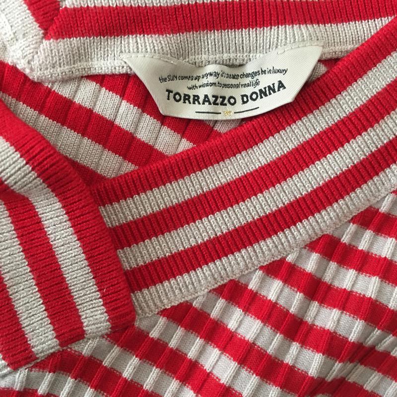 トラッゾドンナ Torrazzo Donna カットソー 長袖 ボーダー柄 X 総柄 赤 / レッド / X ベージュ / ベージュ / レディース USED 古着 中古 10008205