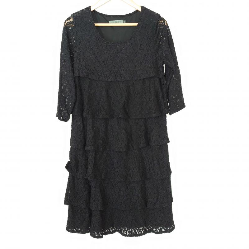 コクーン COCOON ワンピース ひざ丈スカート M 花柄 X 黒 / ブラック / レディース USED 古着 中古 10008209