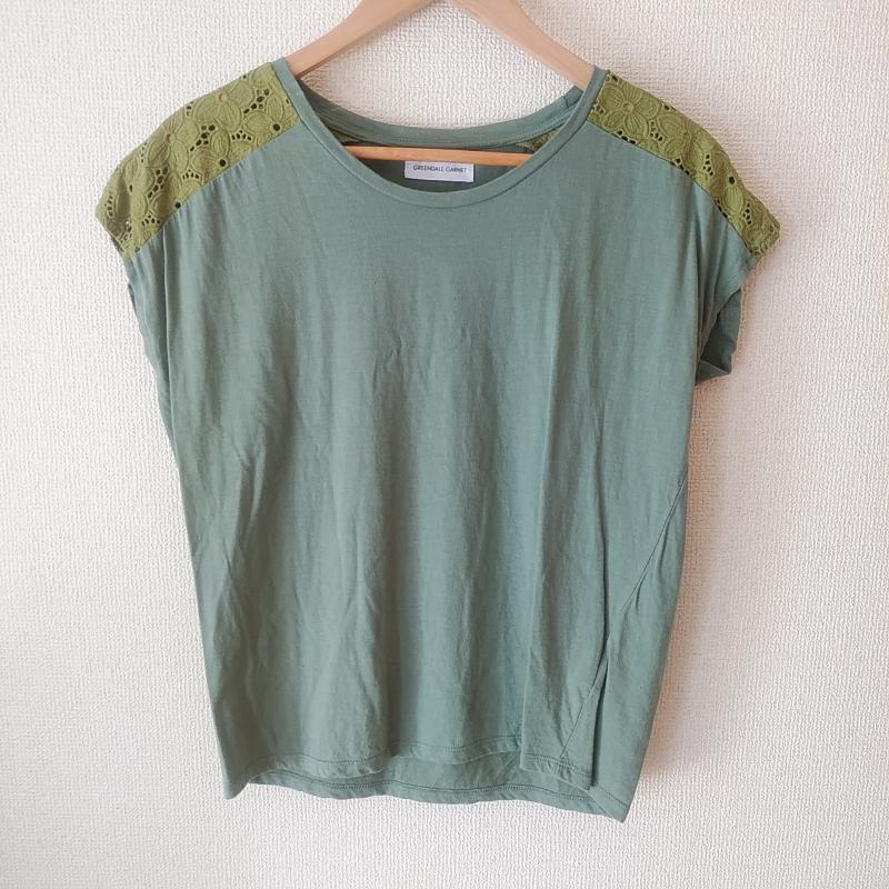 グリーンデイル ガーネット GREENDALE GARNET カットソー 半袖 M 無地 X 花柄 緑 / グリーン / レディース USED 古着 中古 10008347
