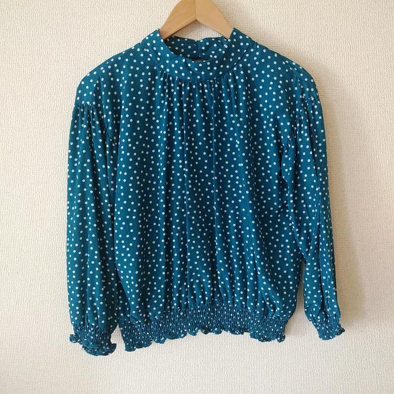 エンネア Ennea カットソー 長袖 38 ドット 緑 / グリーン / X 白 / ホワイト / レディース USED 古着 中古 10008392