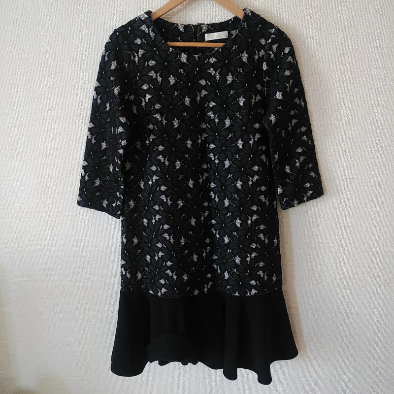 カーラ Cara ワンピース ひざ丈スカート M 無地 X 花柄 黒 / ブラック / レディース USED 古着 中古 10008396