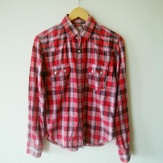 ジェラード JELADO シャツ、ブラウス 長袖 M チェック 赤 / レッド / X 黒 / ブラック / X ベージュ / ベージュ /  メンズ USED 古着 中古 10008471