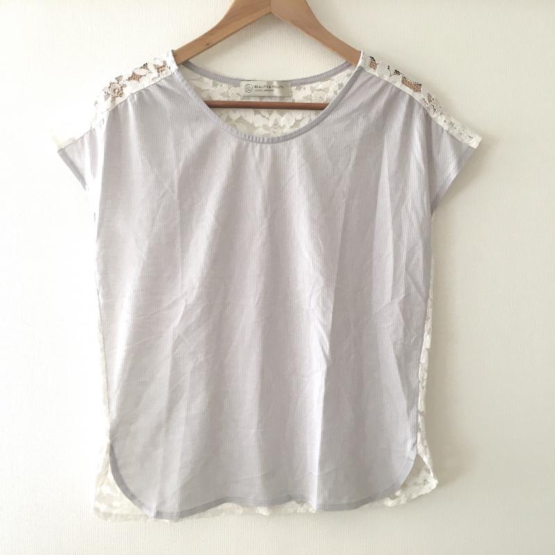 ビューティアンドユースユナイテッドアローズ BEAUTY&YOUTH UNITED ARROWS カットソー 半袖 ストライプ X 花柄 灰 / グレー / X 白 / ホワイト / レディース USED 古着 中古 10008596