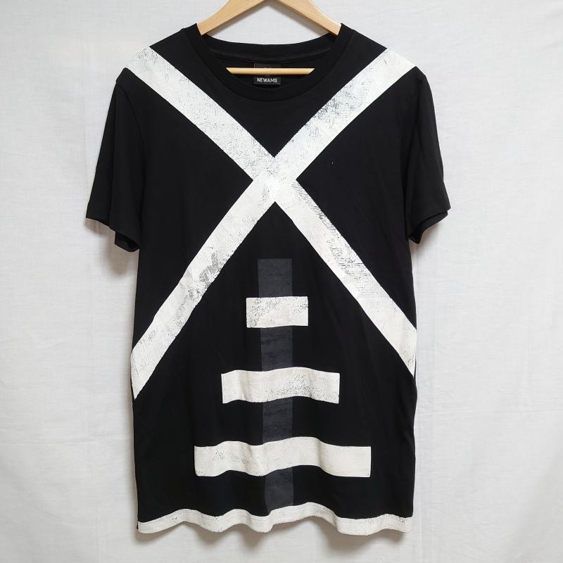 ニューアムス NEWAMS カットソー 半袖 M プリント X 無地 白 / ホワイト / X 黒 / ブラック / メンズ USED 古着 中古 10009287