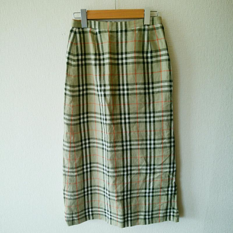 バーバリーロンドン Burberry London スカート ロングスカート ラップスカート 38 チェック 緑 / グリーン / X 橙 / オレンジ / レディース USED 古着 中古 10009418
