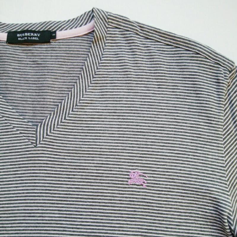 バーバリーブラックレーベル BURBERRY BLACK LABEL カットソー 長袖 3 ボーダー柄 X ワンポイント 灰 / グレー / X 桃 / ピンク / メンズ USED 古着 中古 10009437