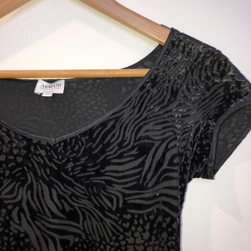 アルマーニコレッツォーニ ARMANI COLLEZIONI カットソー 半袖 ベロア 42 ゼブラ柄 黒 / ブラック / レディース USED 古着 中古 10009486