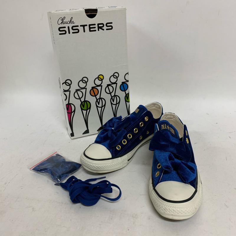 コンバース CONVERSE スニーカー スニーカー 型番:5C1369/V-RIBBONS SLIPS/Chucks SISTERS 23.5cm 無地 X ロゴ、文字 青 / ブルー / X 白 / ホワイト / レディース USED 古着 中古 10009619
