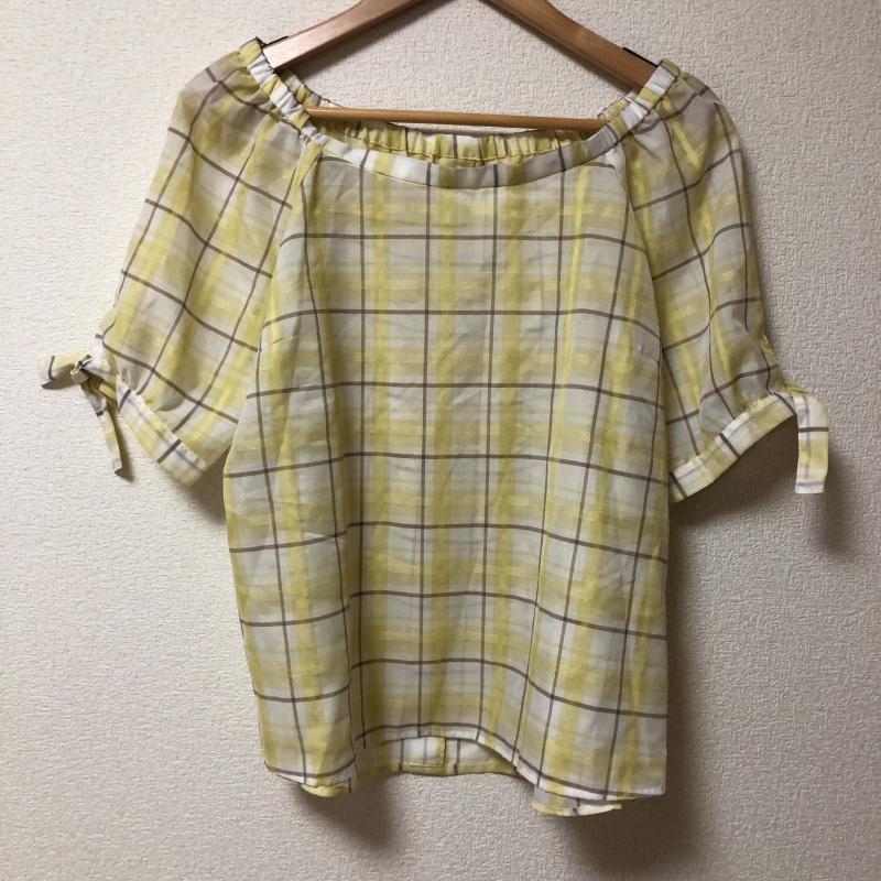 エニィスィス any SiS カットソー 七分袖 2 チェック 白 / ホワイト / X 黄 / イエロー / X 茶 / ブラウン / レディース USED 古着 中古 10009808