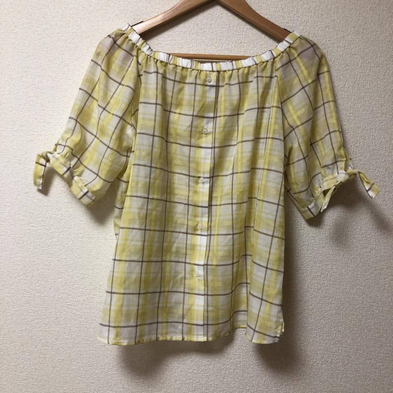 エニィスィス any SiS カットソー 七分袖 2 チェック 白 / ホワイト / X 黄 / イエロー / X 茶 / ブラウン / レディース USED 古着 中古 10009808