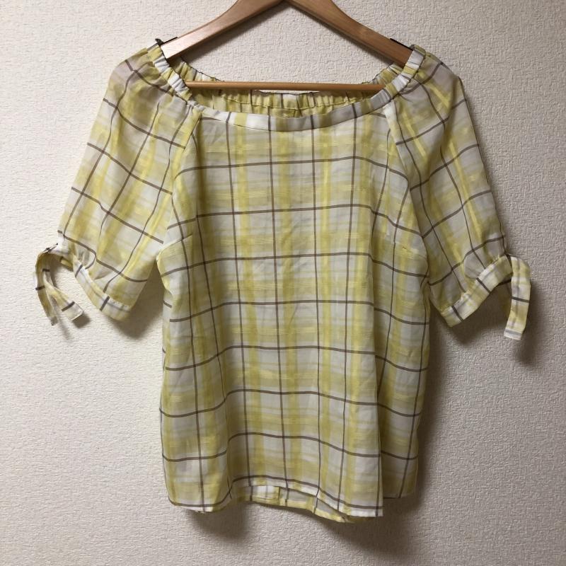 エニィスィス any SiS カットソー 七分袖 2 チェック 白 / ホワイト / X 黄 / イエロー / X 茶 / ブラウン / レディース USED 古着 中古 10009808