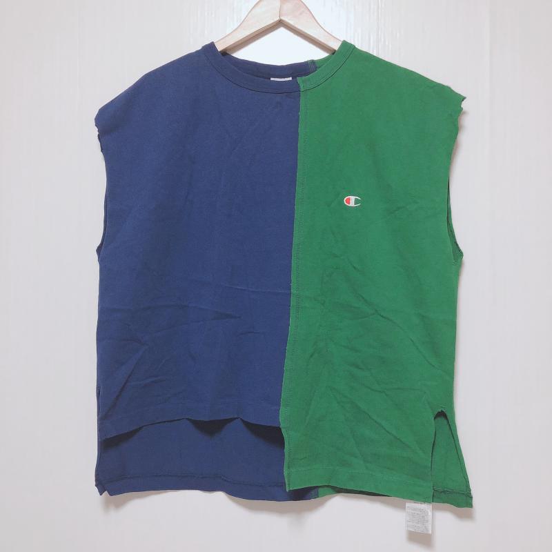 チャンピオン Champion カットソー 半袖 ノースリーブ L 無地 X X ワンポイント 緑 / グリーン / X 紺 / ネイビー / レディース USED 古着 中古 10010115