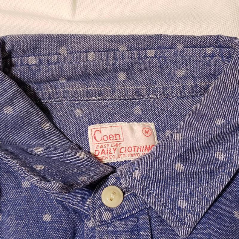 コーエン coen シャツ、ブラウス 長袖 M ドット 白 / ホワイト / X 青 / ブルー / レディース USED 古着 中古 10010406