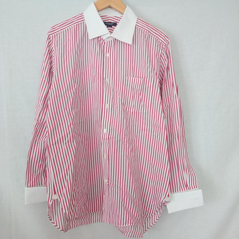 バーバリーロンドン Burberry London シャツ、ブラウス 長袖 LL ストライプ 白 / ホワイト / X 赤 / レッド / メンズ USED 古着 中古 10010479