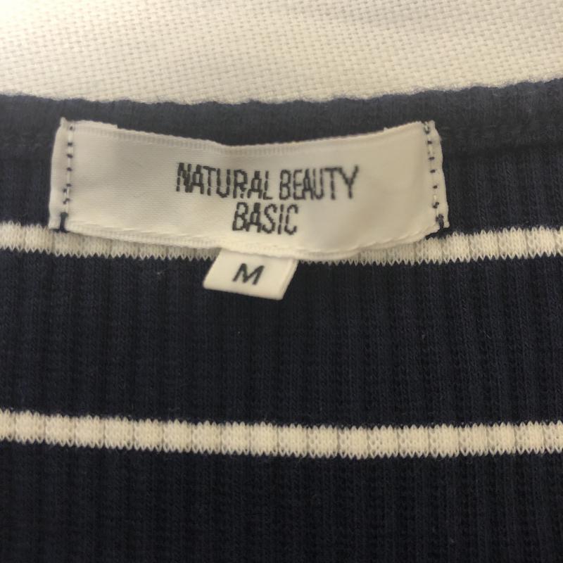 ナチュラルビューティーベーシック NATURAL BEAUTY BASIC ワンピース ひざ丈スカート M 無地 X ボーダー柄 紺 / ネイビー / X 白 / ホワイト / レディース USED 古着 中古 10010571